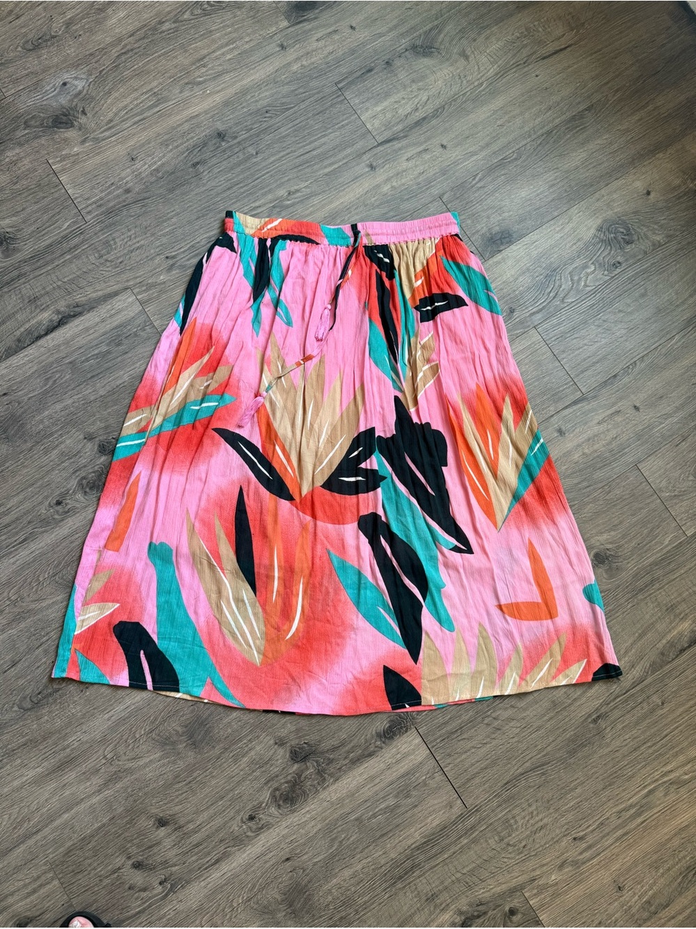 Gypsie Blu Women’s XL Tropical Floral Midi Skirt Pink Orange Boho Rayon